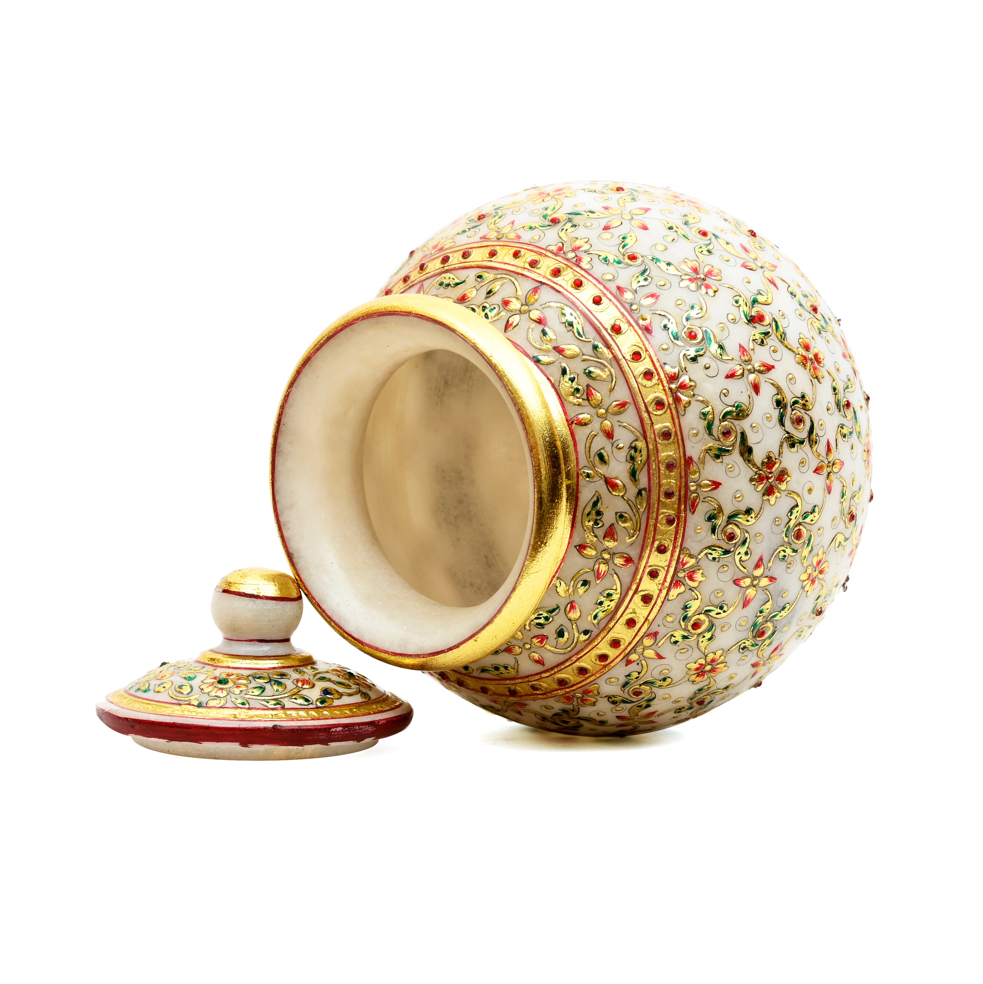 Makrana Marble Decorative Pot with Hand-Painted Gold Work