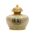 Handcrafted Mughal Art Marble Jar with Lid – Gold Embossed Floral & Peacock Medallion Design