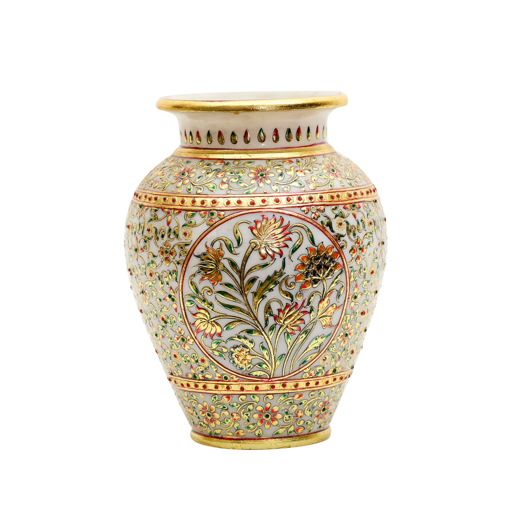 Makrana Marble Vase — detail of gold botanical work