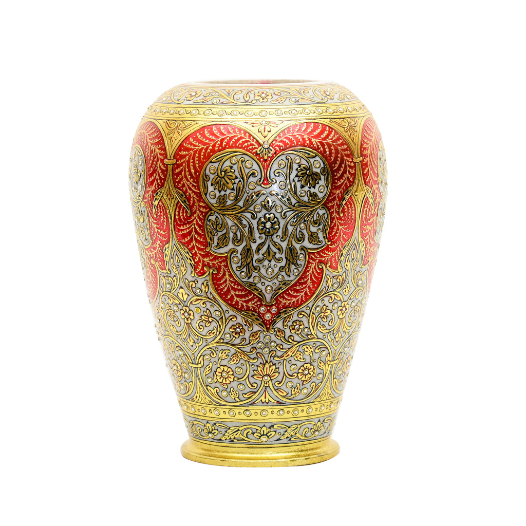Makrana Marble Vase — Crimson Arabesque Gold Work