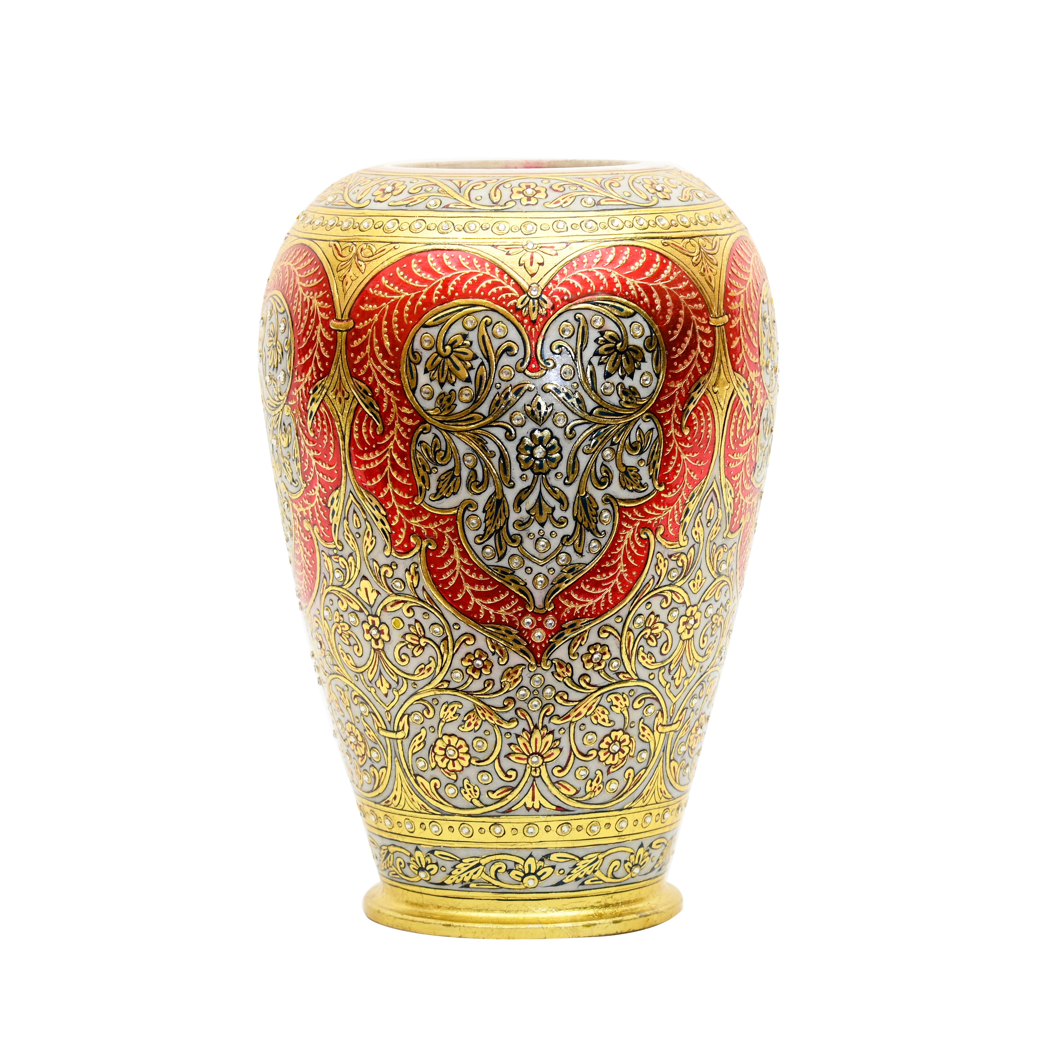 Makrana Marble Vase — Crimson Arabesque Gold Work