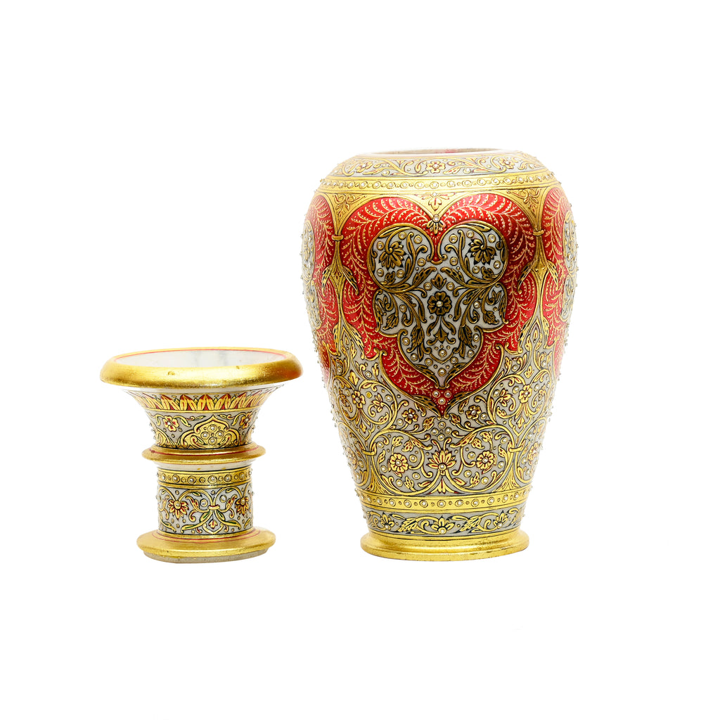 Crimson marble vase — arabesque detail