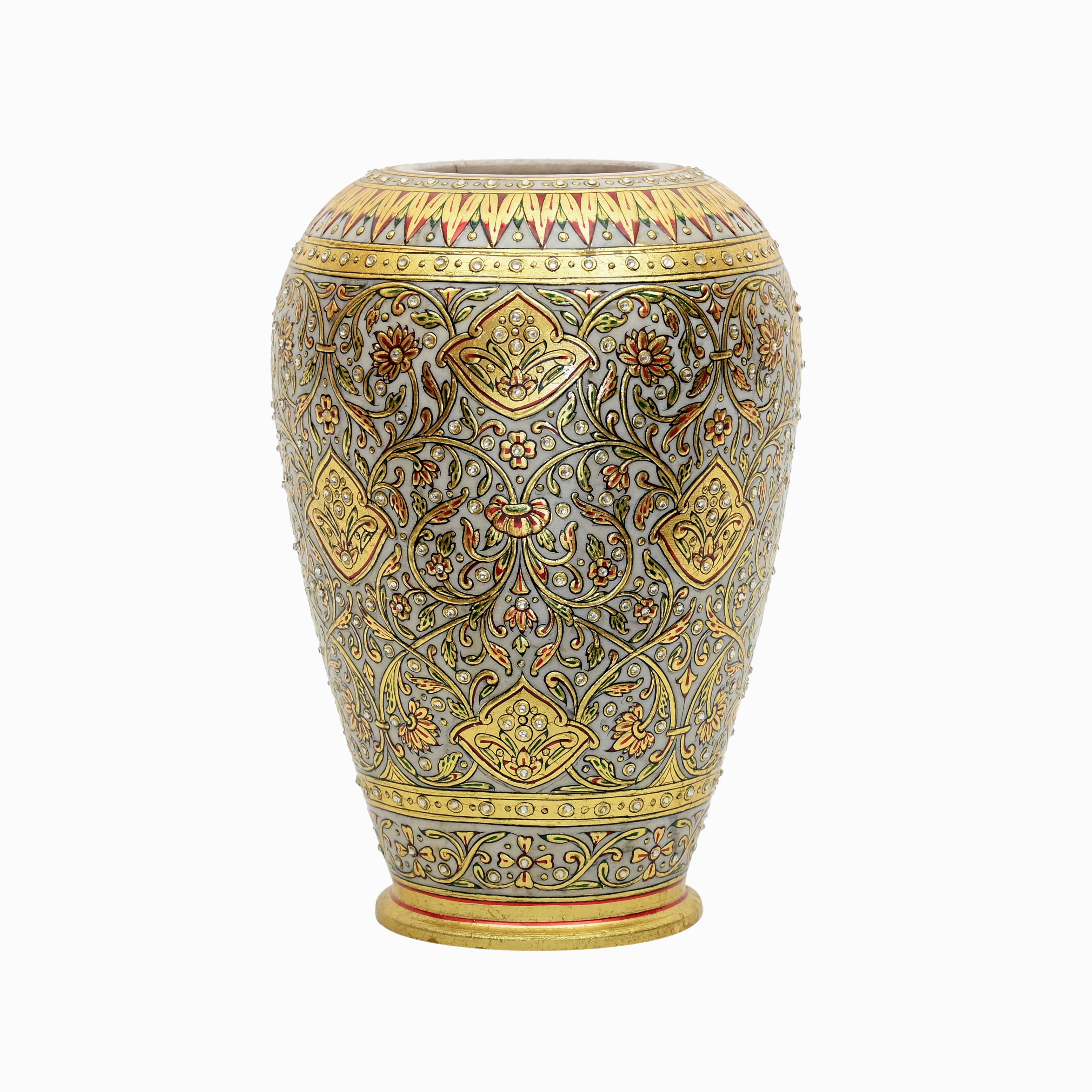 Makrana Marble Vase — Silver-Grey with Gold Jali Work