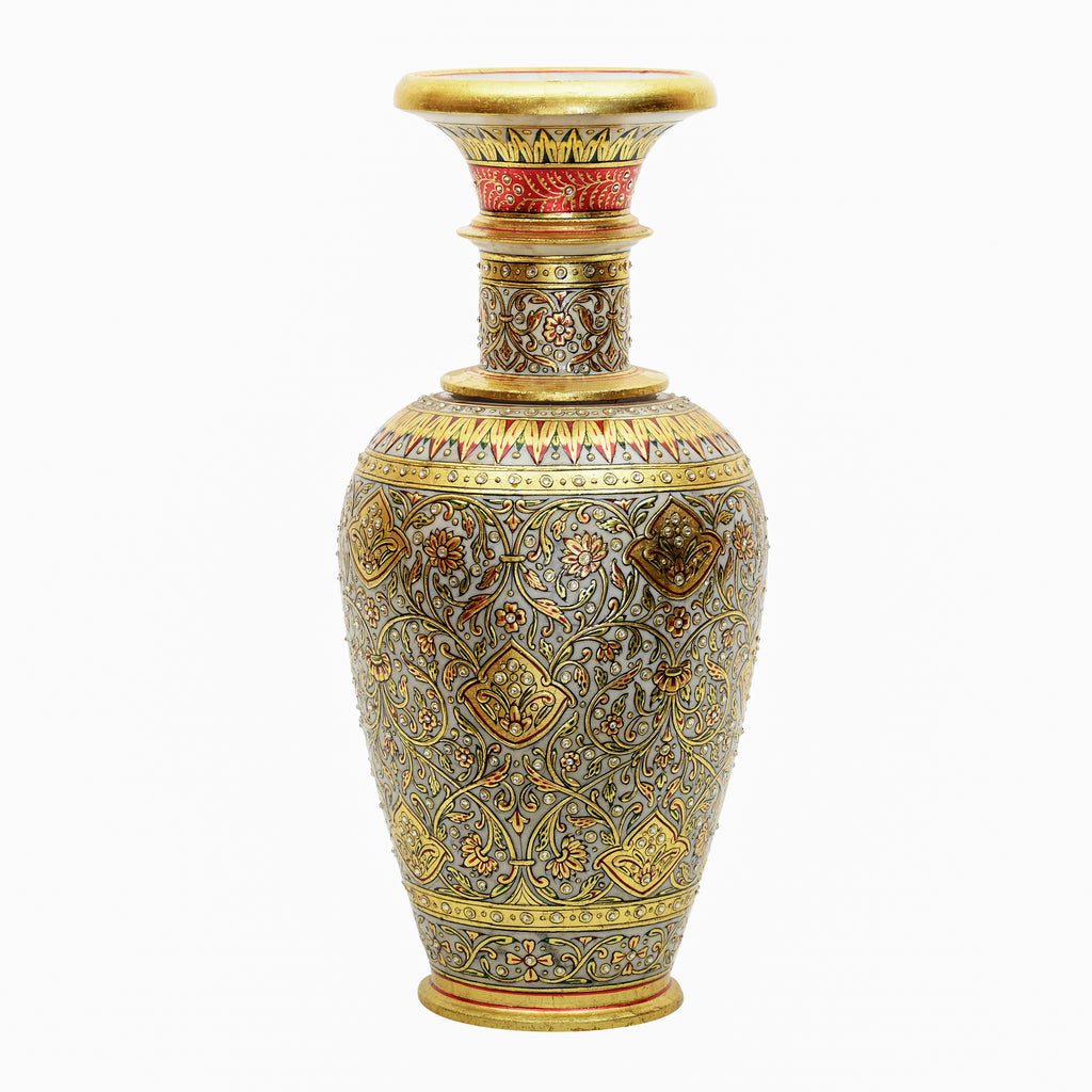 Grey marble vase — gold work close-up