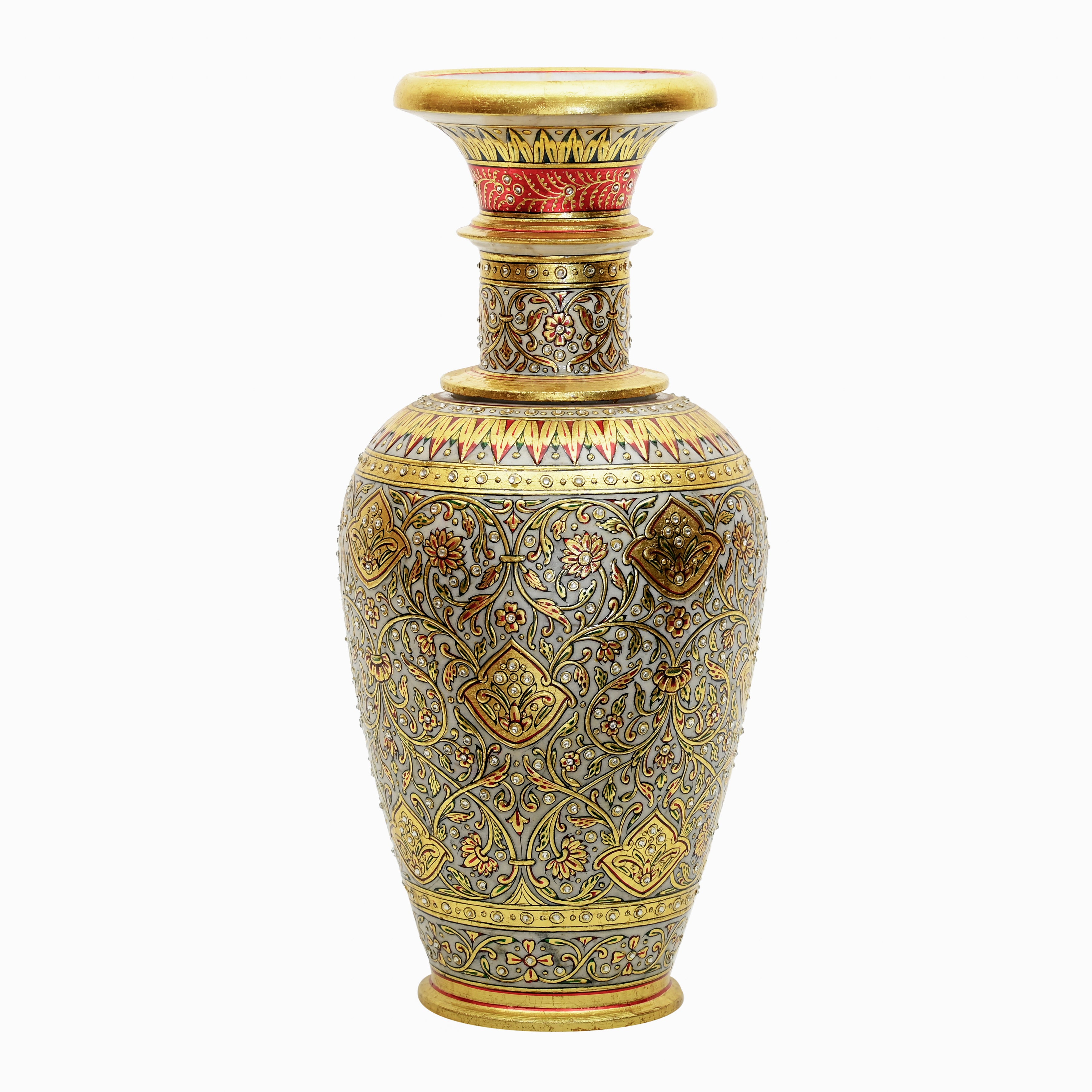 Grey marble vase — gold work close-up
