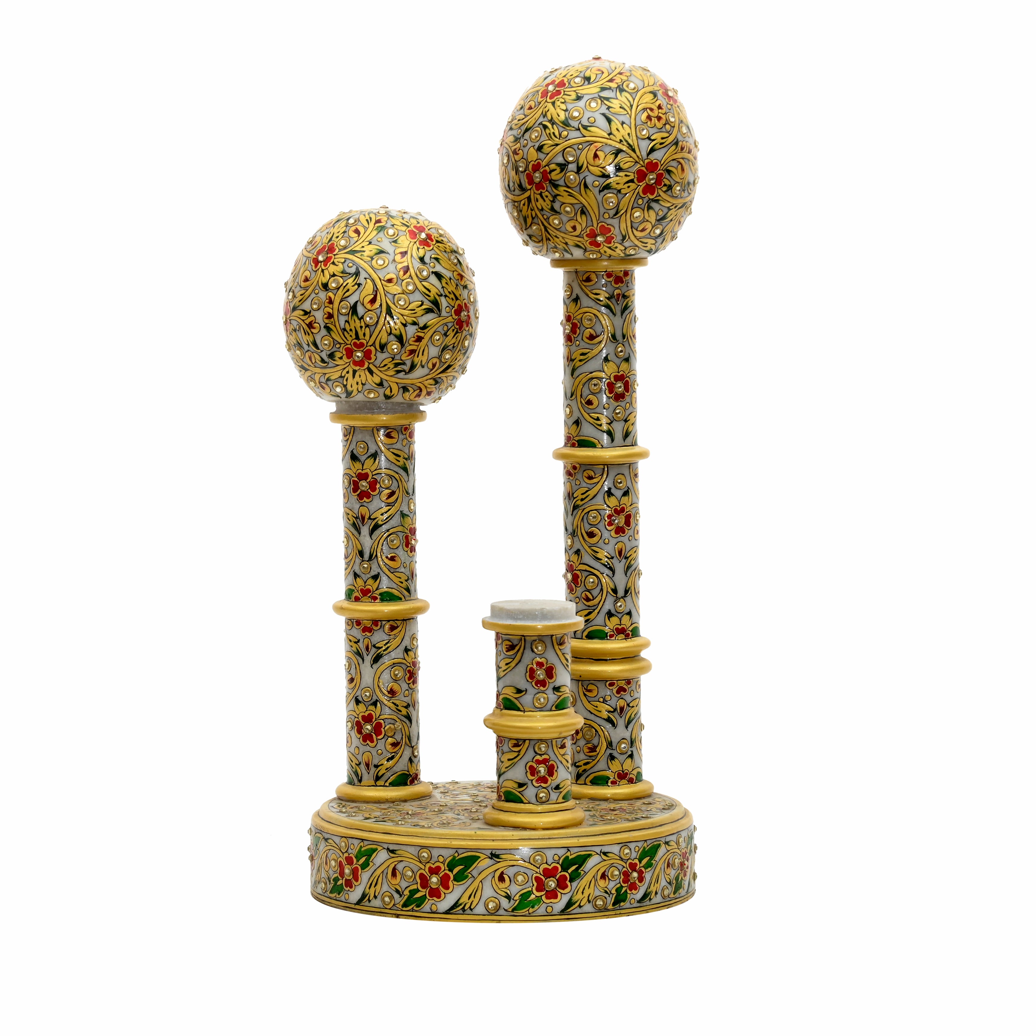 Makrana Marble Stambha Sculpture — Triple Column with Spheres