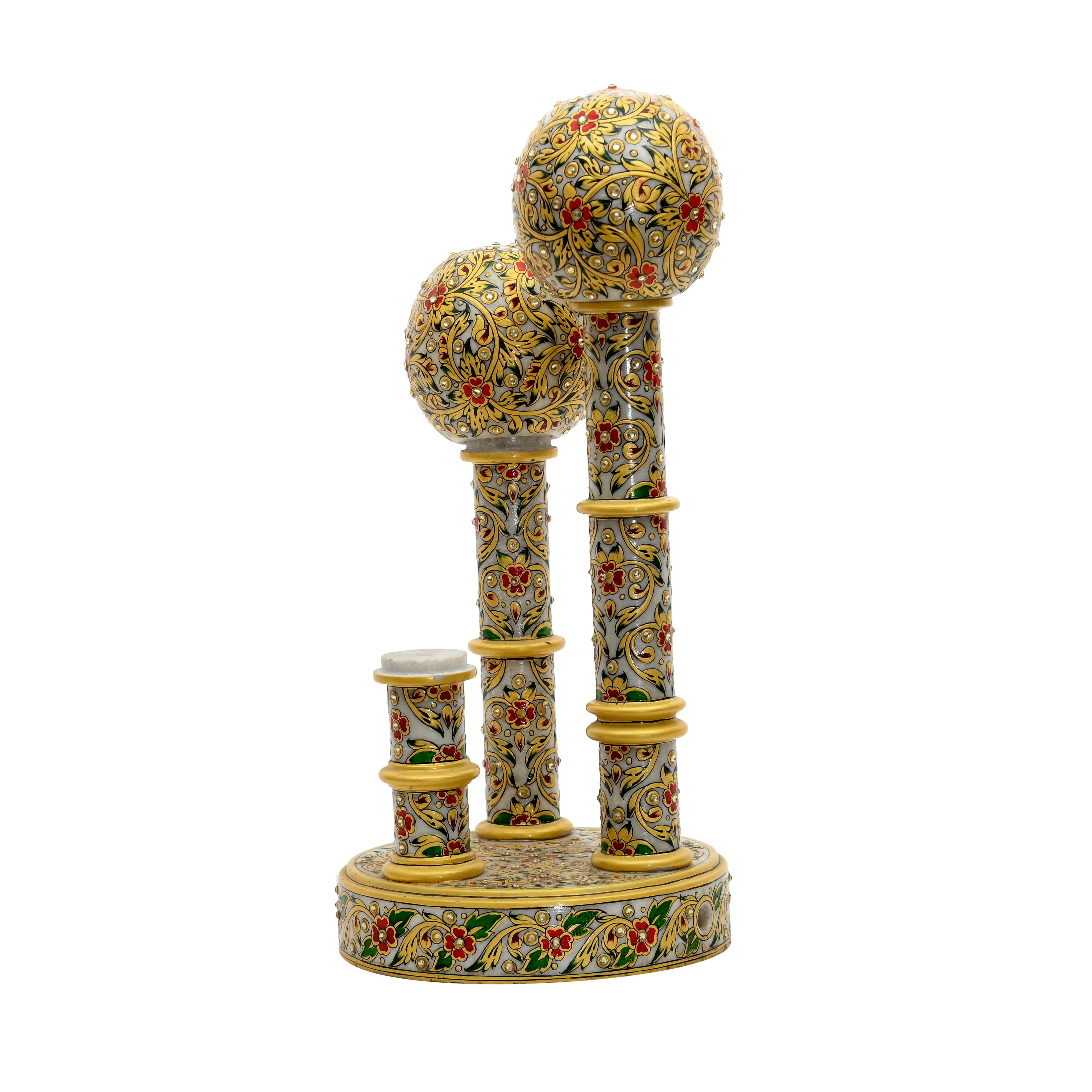 Marble column sculpture — detail of painted sphere