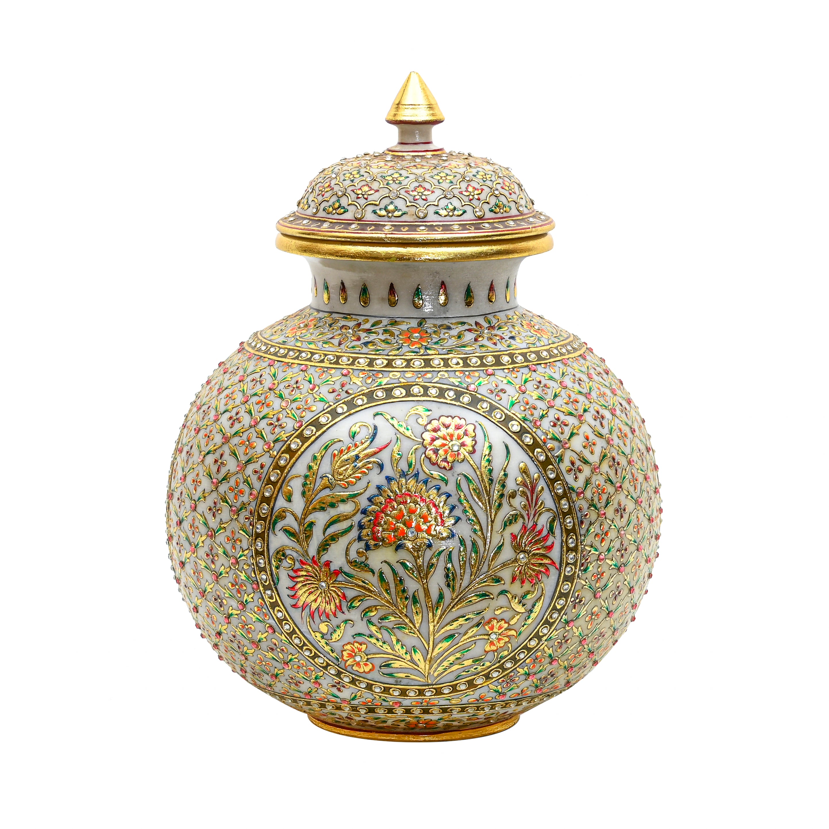 Ornamental Meenakari Vase with Lid - Gold Plated Decorative Jar