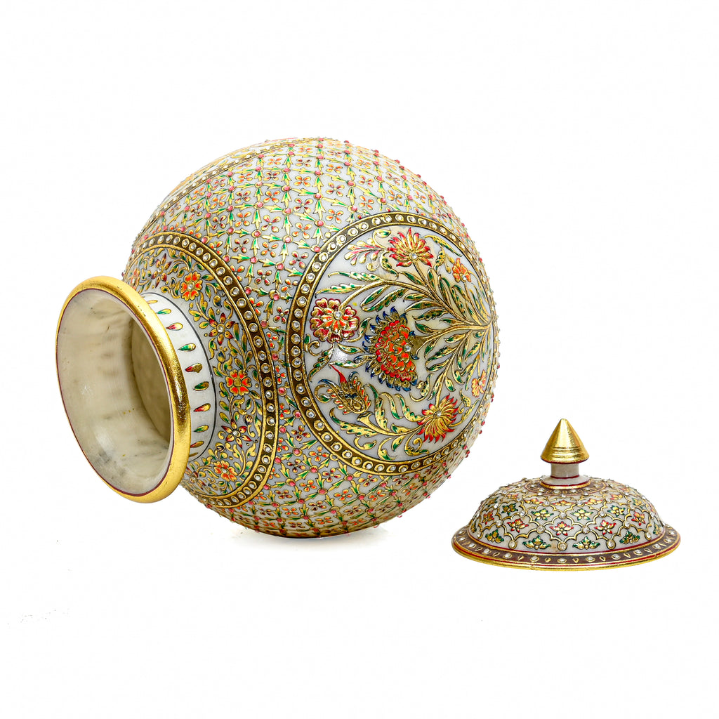Ornamental Meenakari Vase with Lid - Gold Plated Decorative Jar