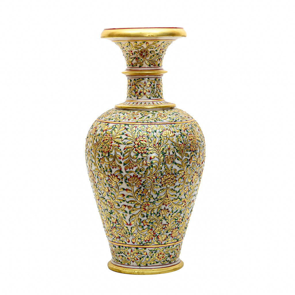 Makrana Marble Decorative Pot – 18" Hand-Painted Gold Work Vase