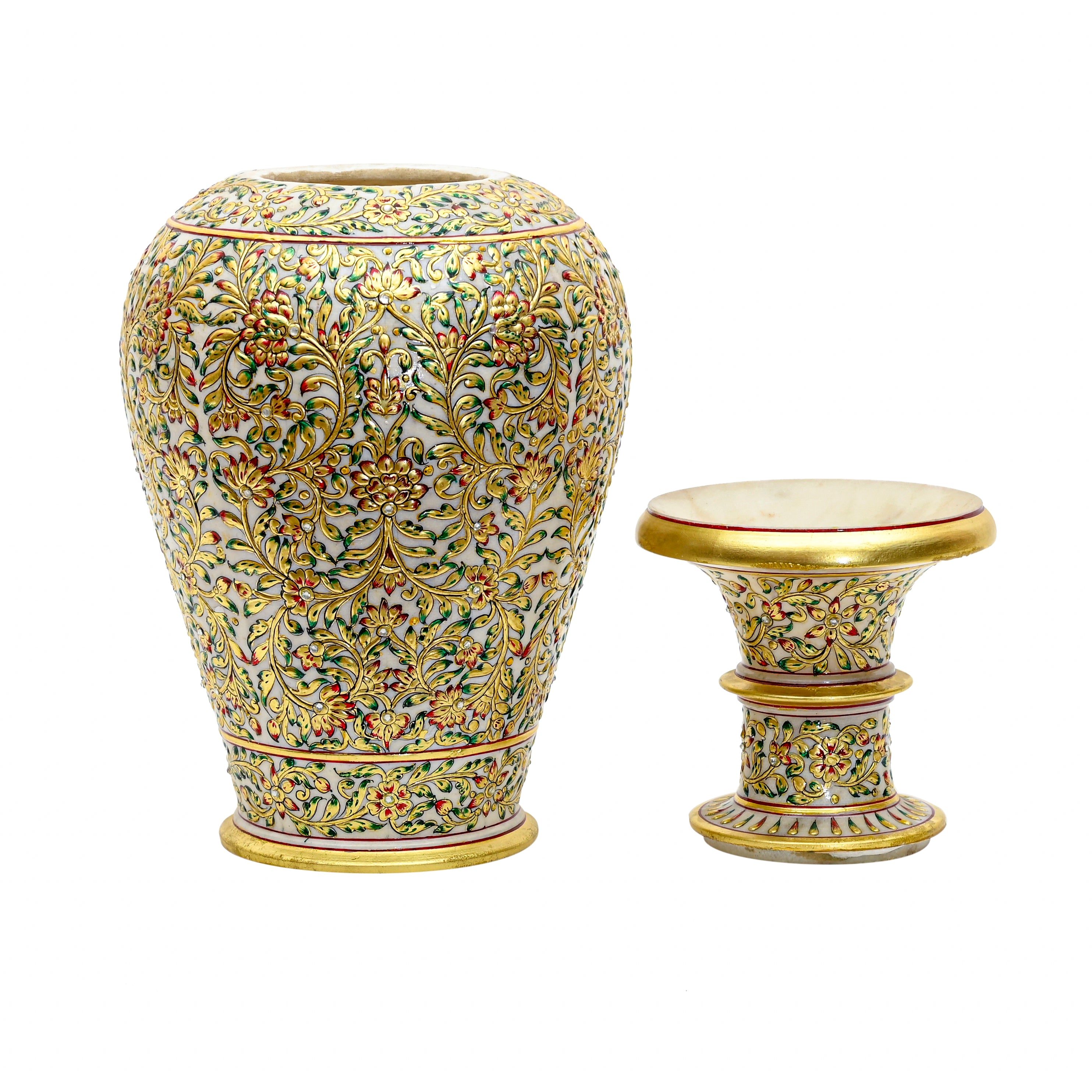 Makrana Marble Decorative Pot – 18" Hand-Painted Gold Work Vase