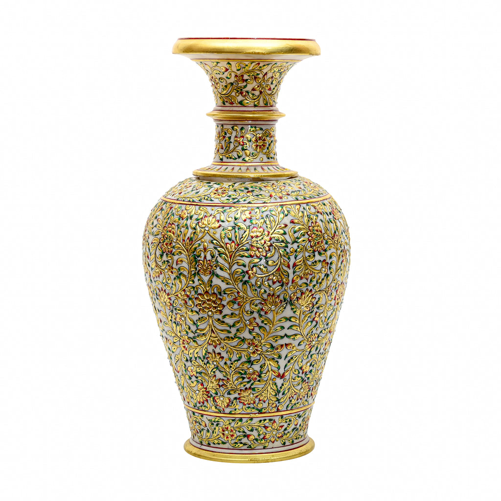 Makrana Marble Decorative Pot – 18" Hand-Painted Gold Work Vase
