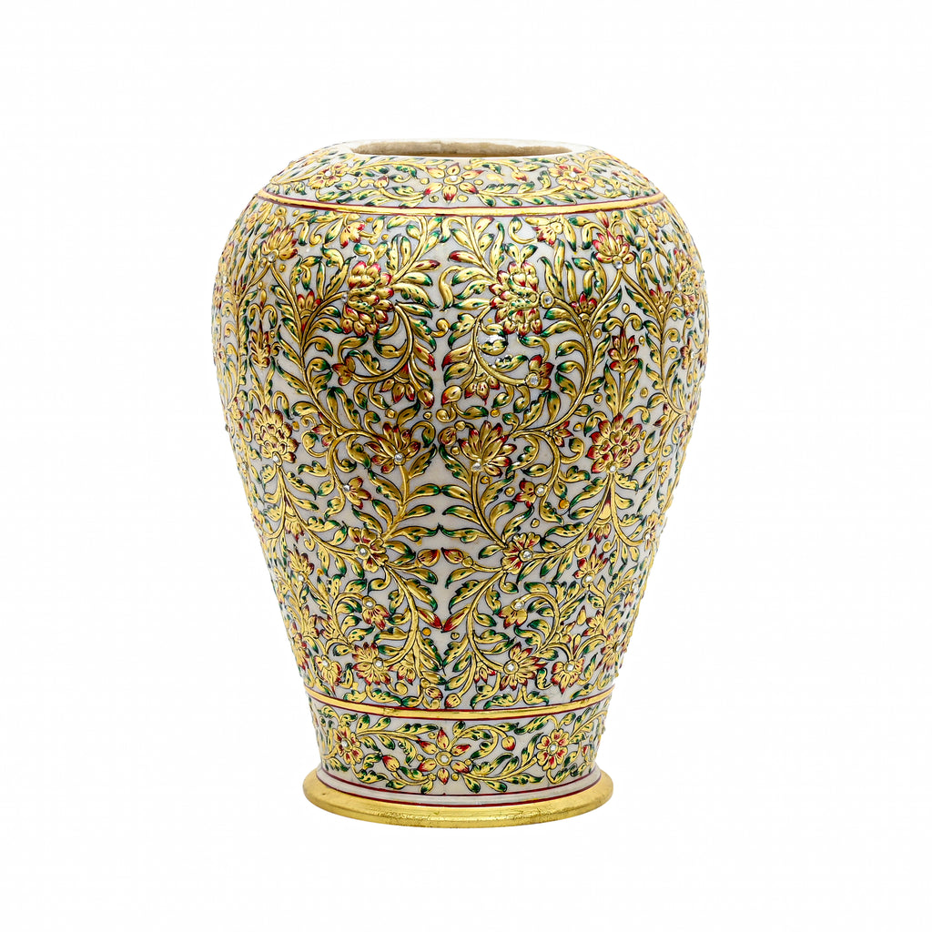 Makrana Marble Decorative Pot – 18" Hand-Painted Gold Work Vase