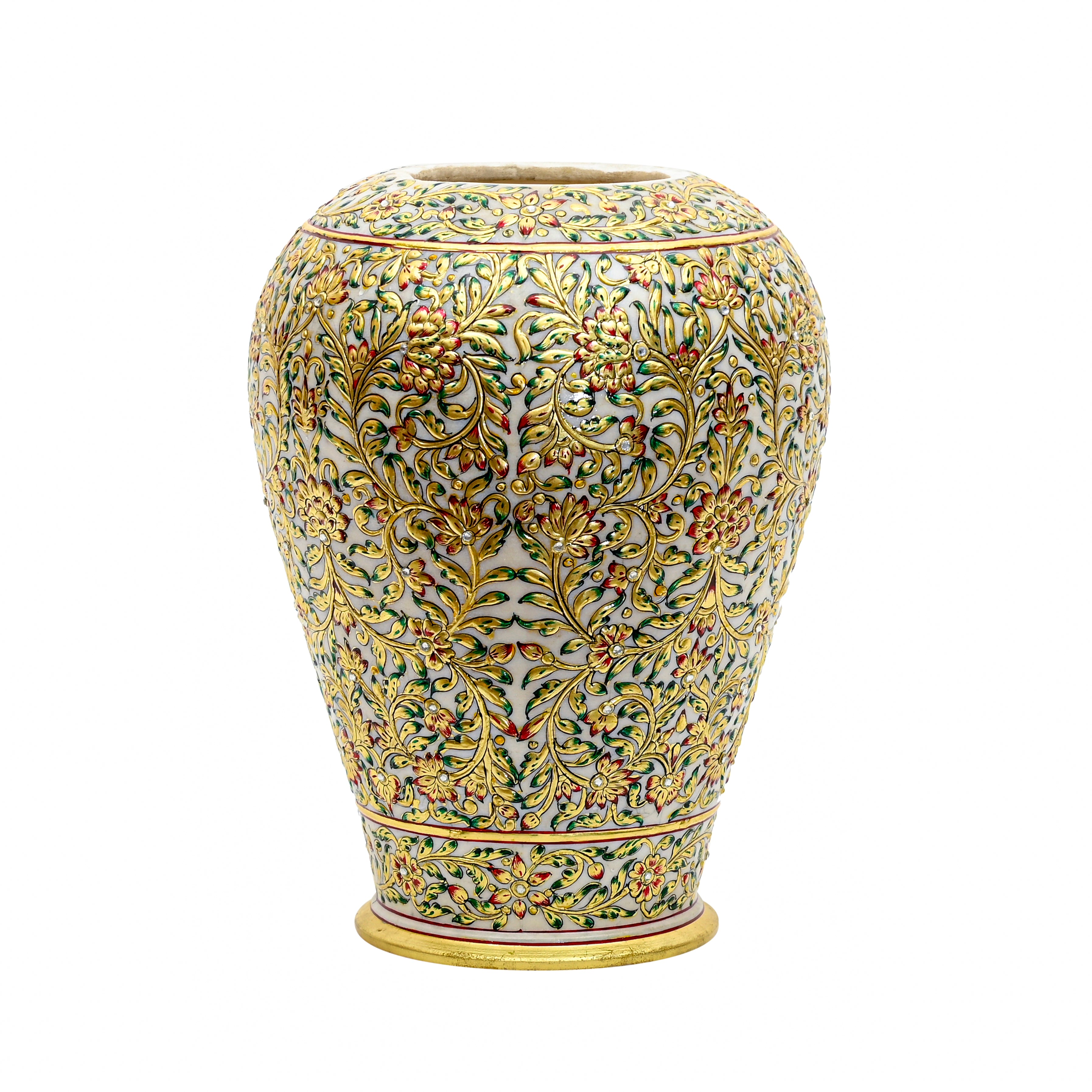 Makrana Marble Decorative Pot – 18" Hand-Painted Gold Work Vase