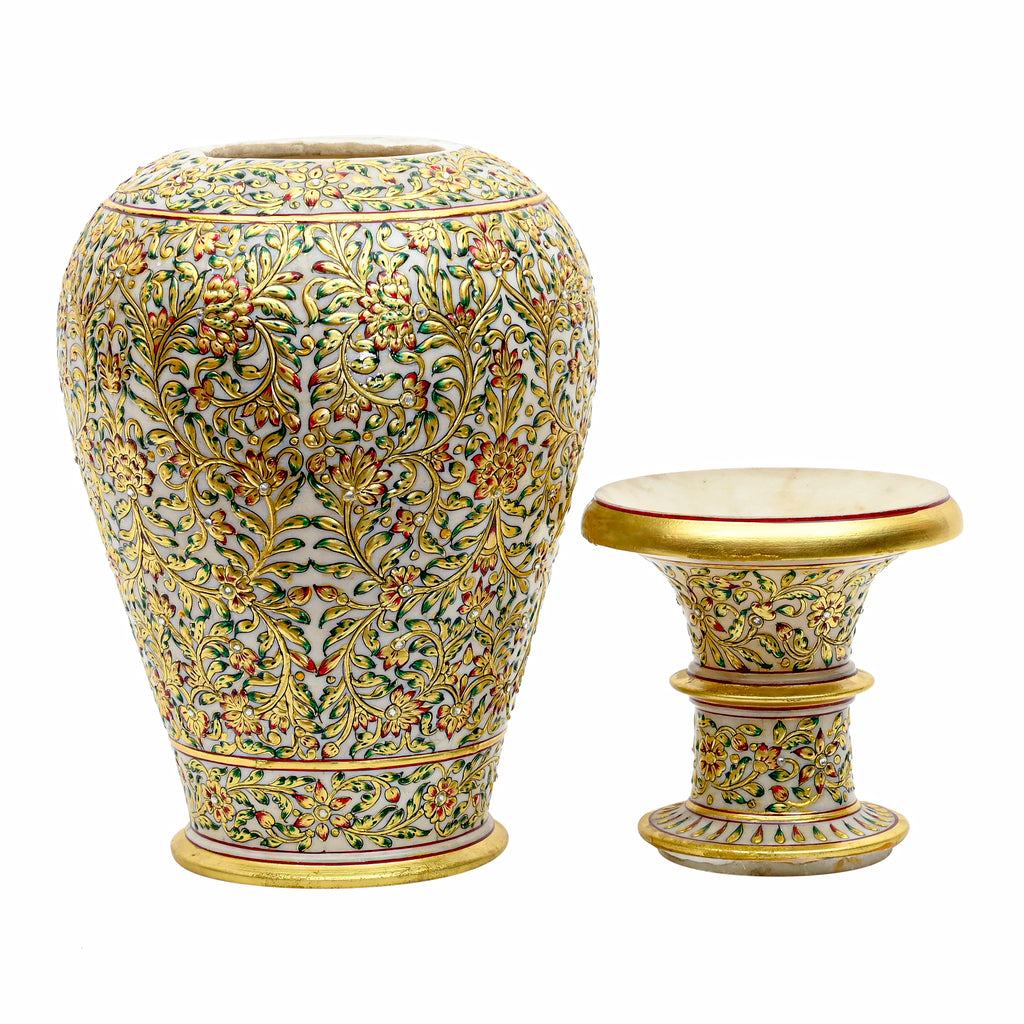 Makrana Marble Decorative Pot – 18" Hand-Painted Gold Work Vase