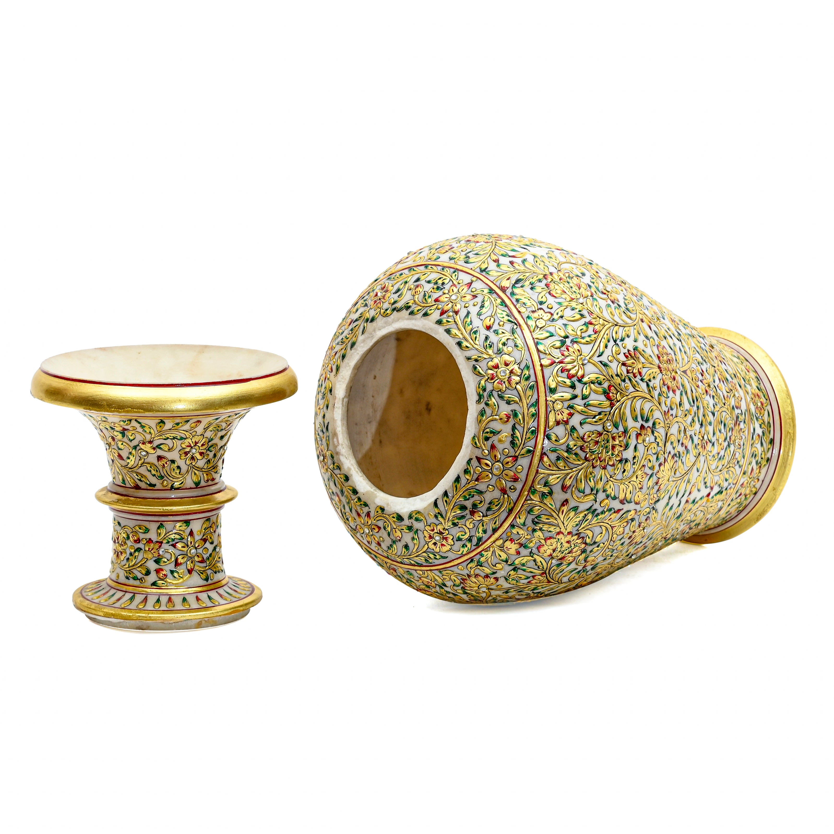 Makrana Marble Decorative Pot – 18" Hand-Painted Gold Work Vase