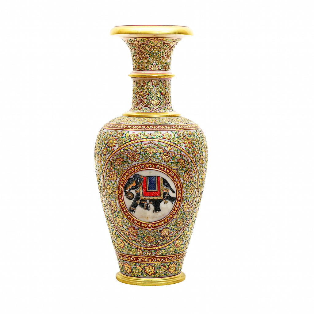 Makrana Marble Vase — Royal Elephant Medallion