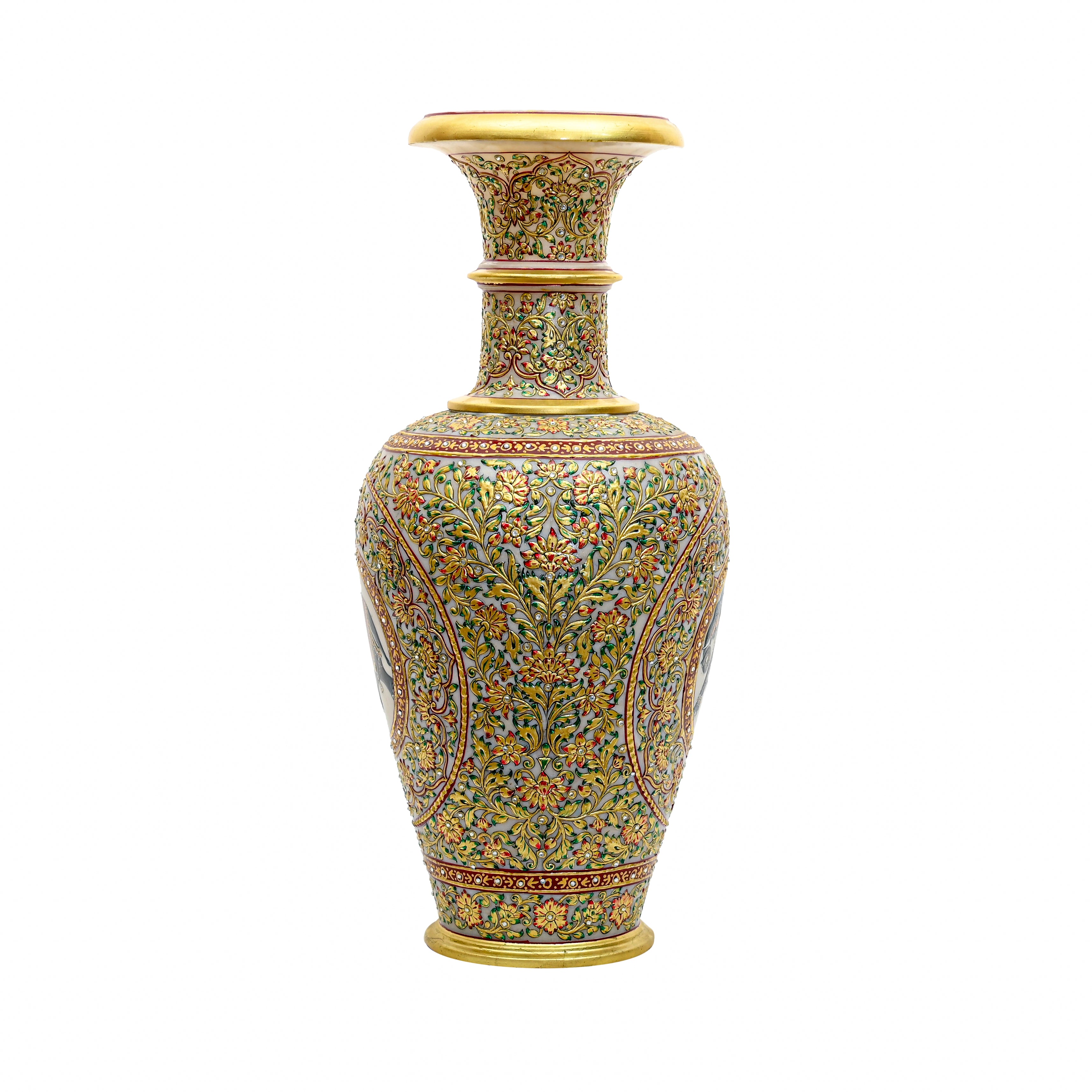 Elephant medallion vase — floral gold work detail