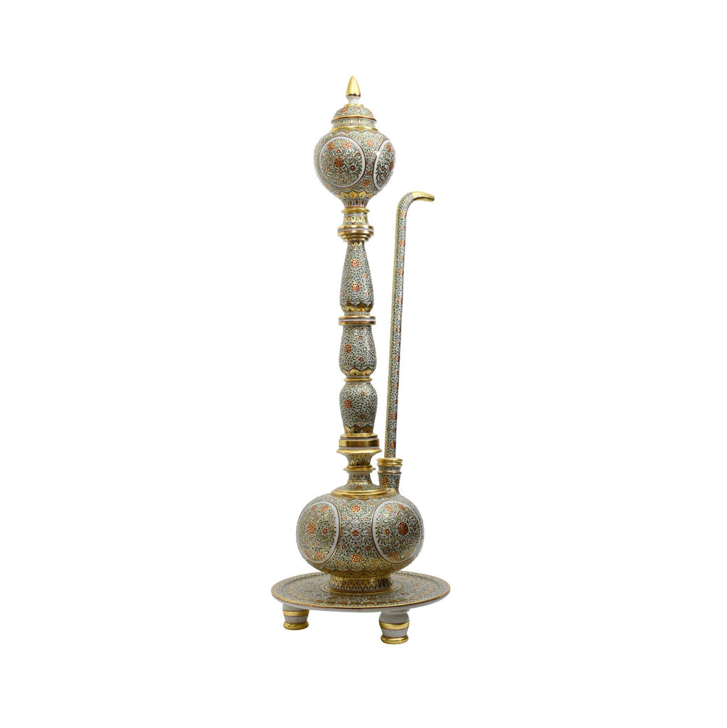 Makrana Marble Surahi — Floral Gold Work with Dome Lid