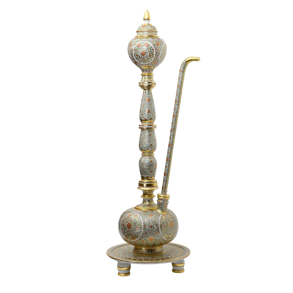 Makrana Marble Surahi — Floral Gold Work with Dome Lid