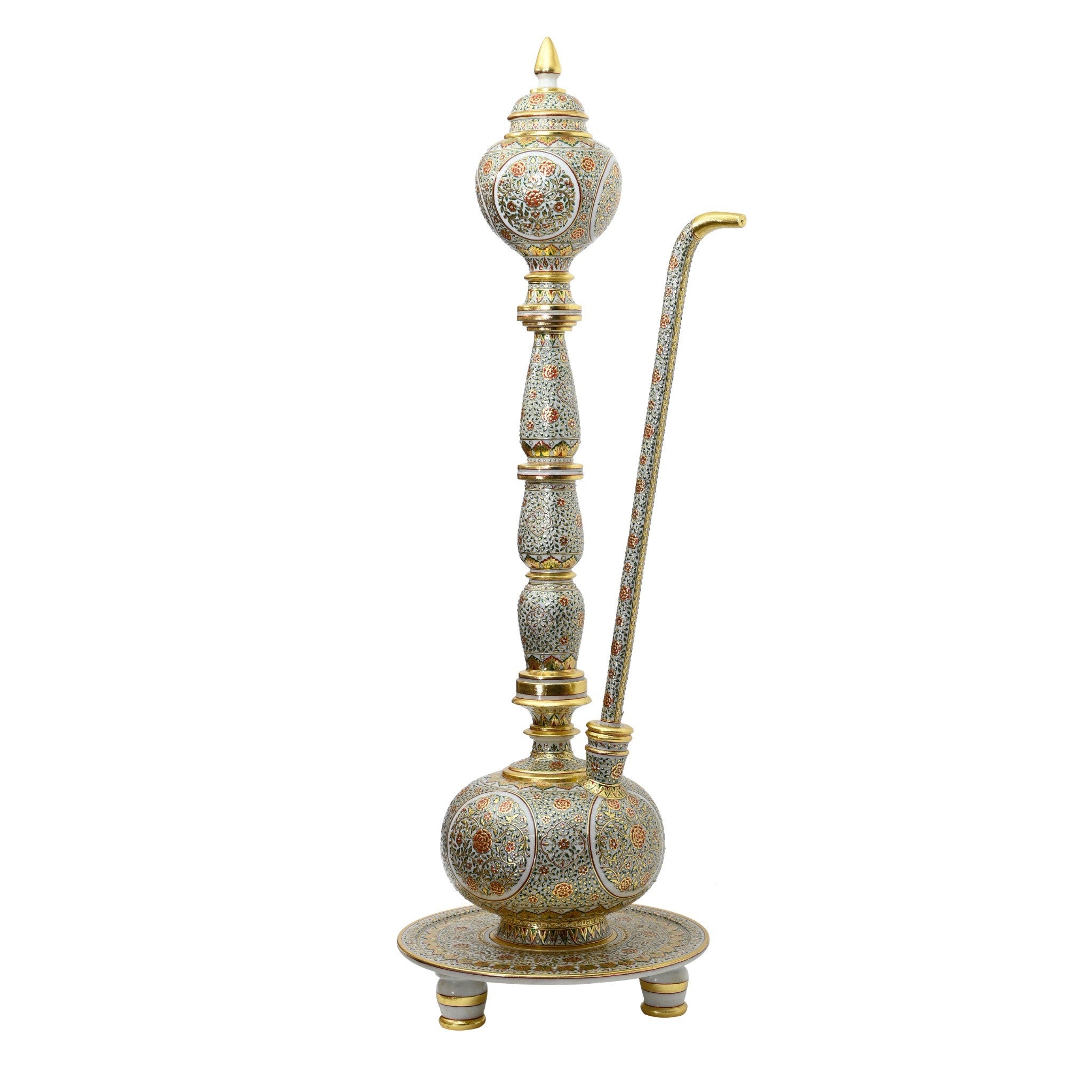 Makrana Marble Surahi — Floral Gold Work with Dome Lid