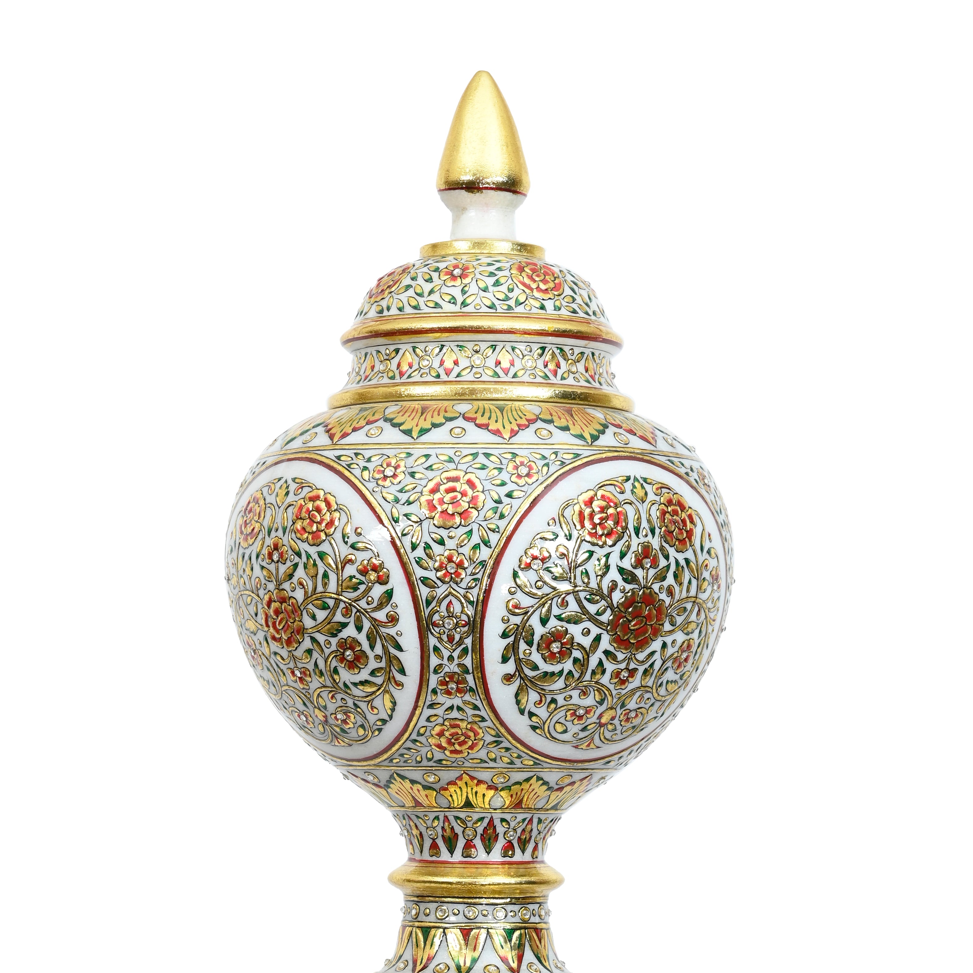 Makrana Marble Surahi — Floral Gold Work with Dome Lid