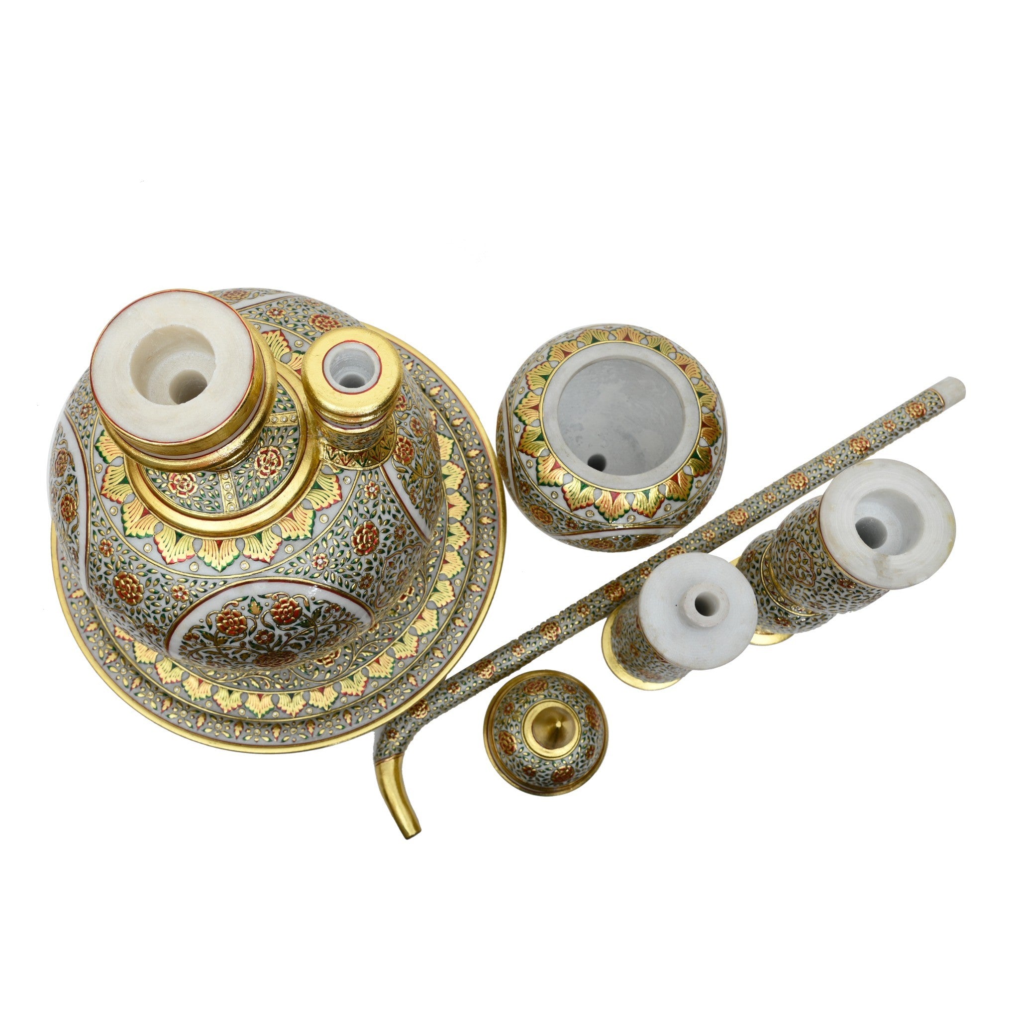 Makrana Marble Surahi — Floral Gold Work with Dome Lid