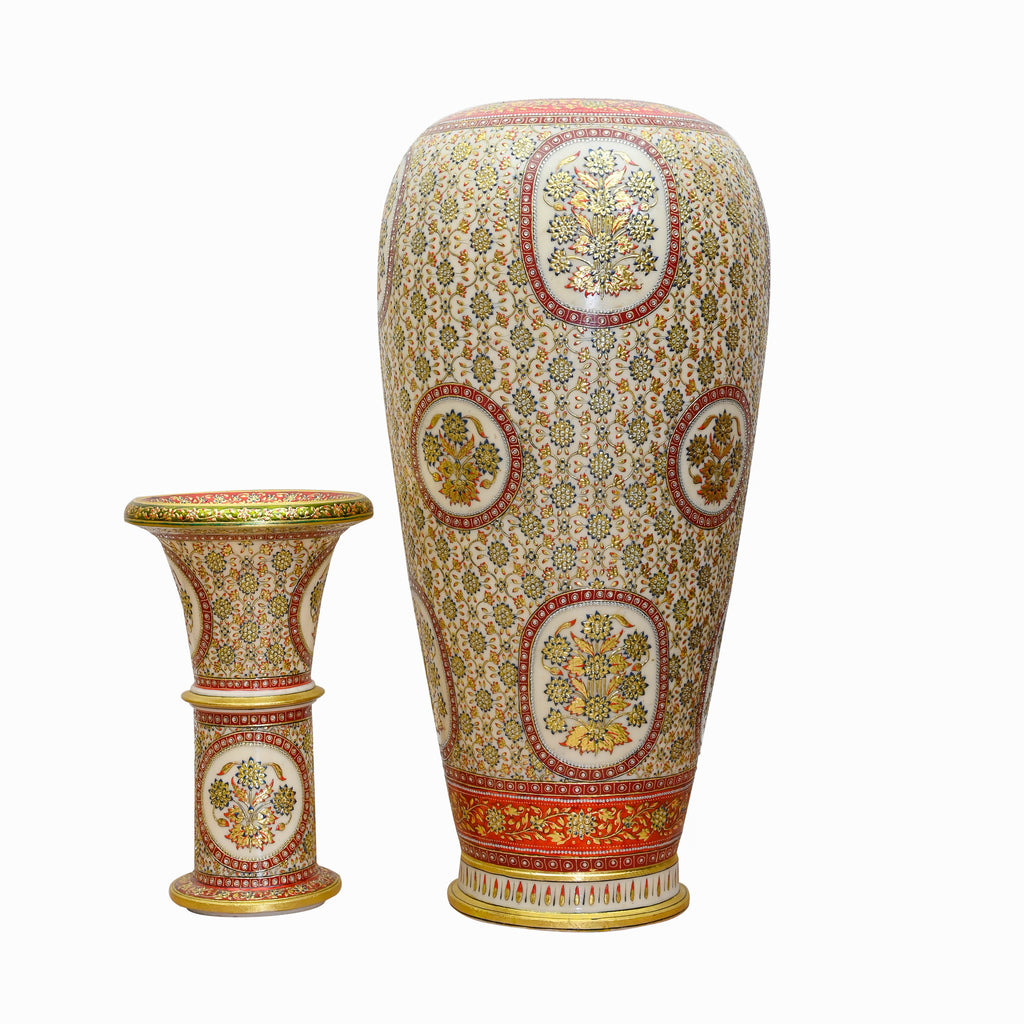 5.5 ft Makrana Marble Decorative Pot with Hand-Painted Gold Work