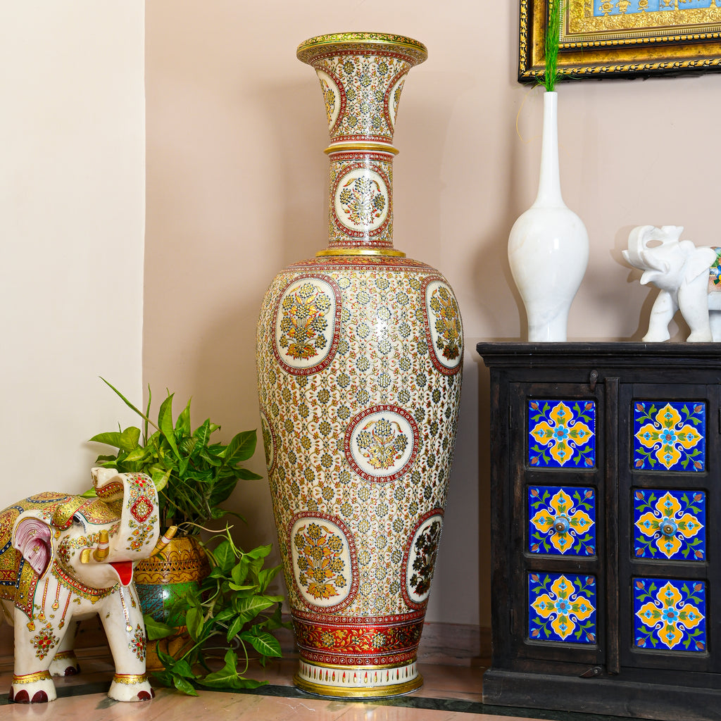 5.5 ft Makrana Marble Decorative Pot with Hand-Painted Gold Work