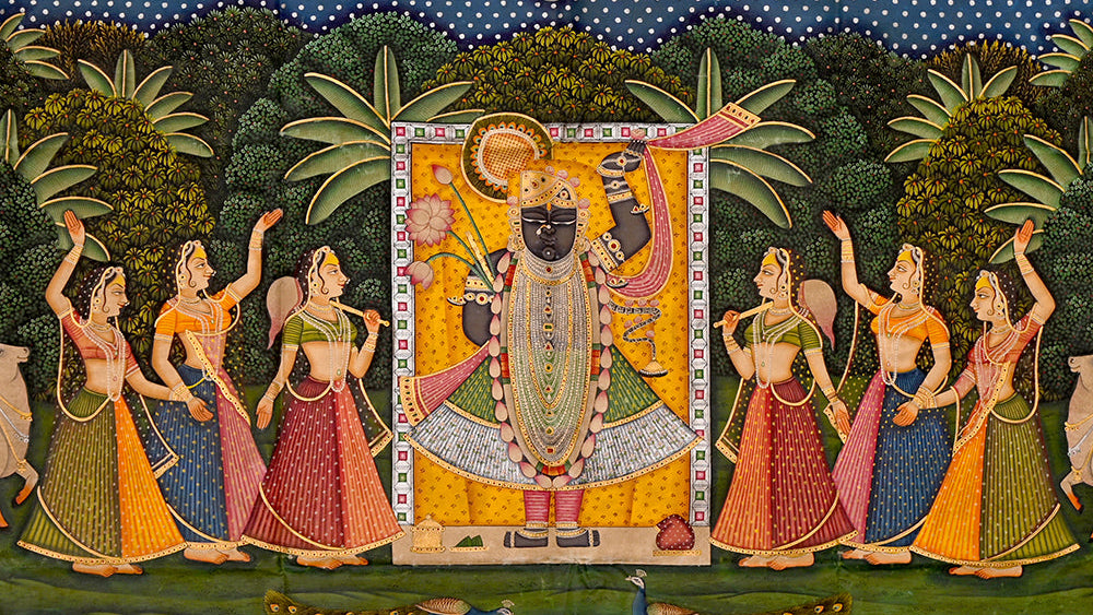 Shrinath Ji Pichwai Painting with many Jhankis 6x4