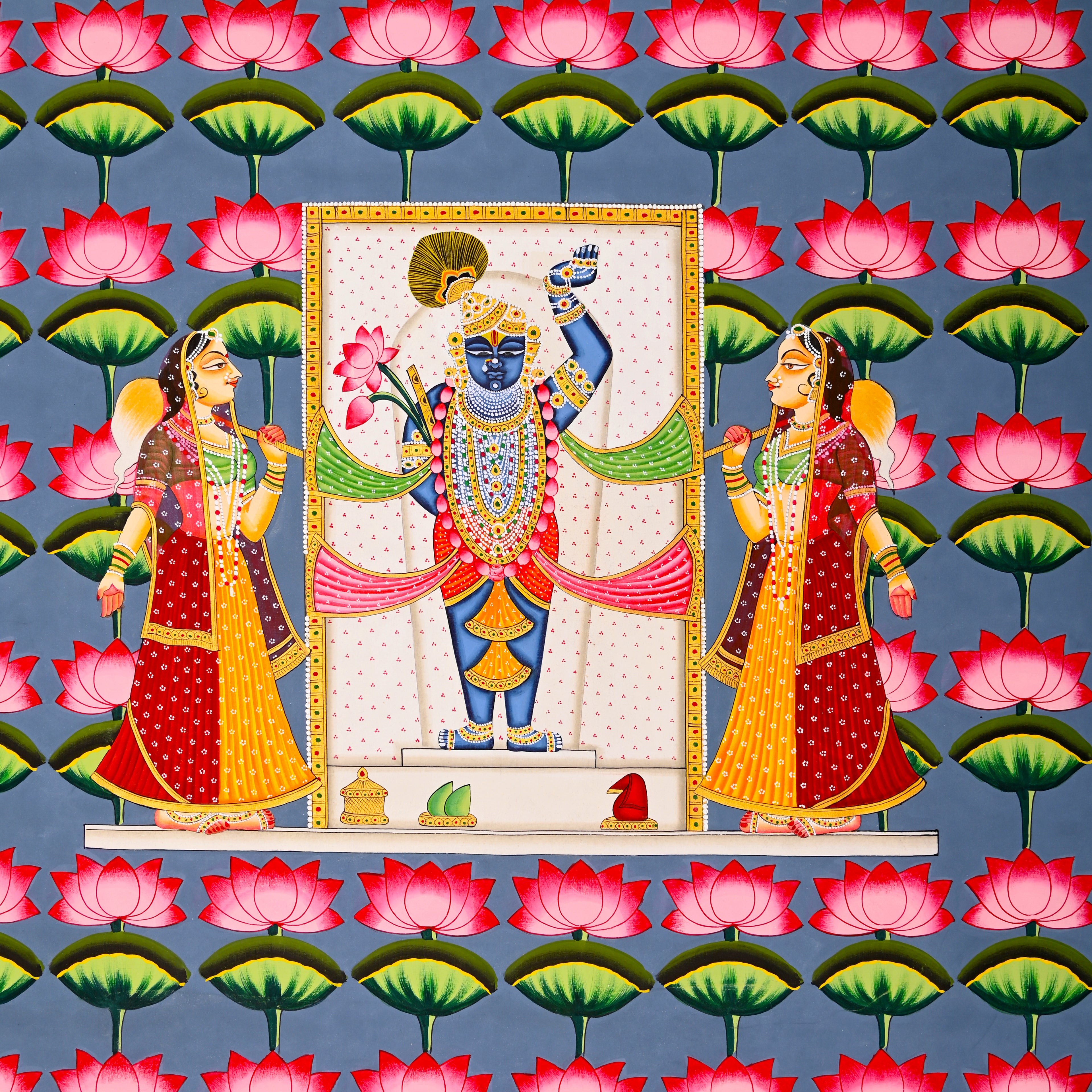 Shrinathji Multi-Jhanki Pichwai Painting – Hand-Painted Rajasthani Art (2 x 3 ft)