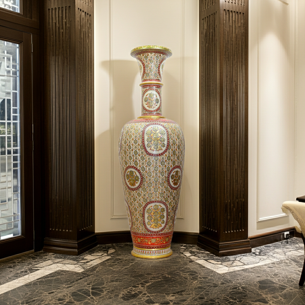 5.5 ft Makrana Marble Decorative Pot with Hand-Painted Gold Work