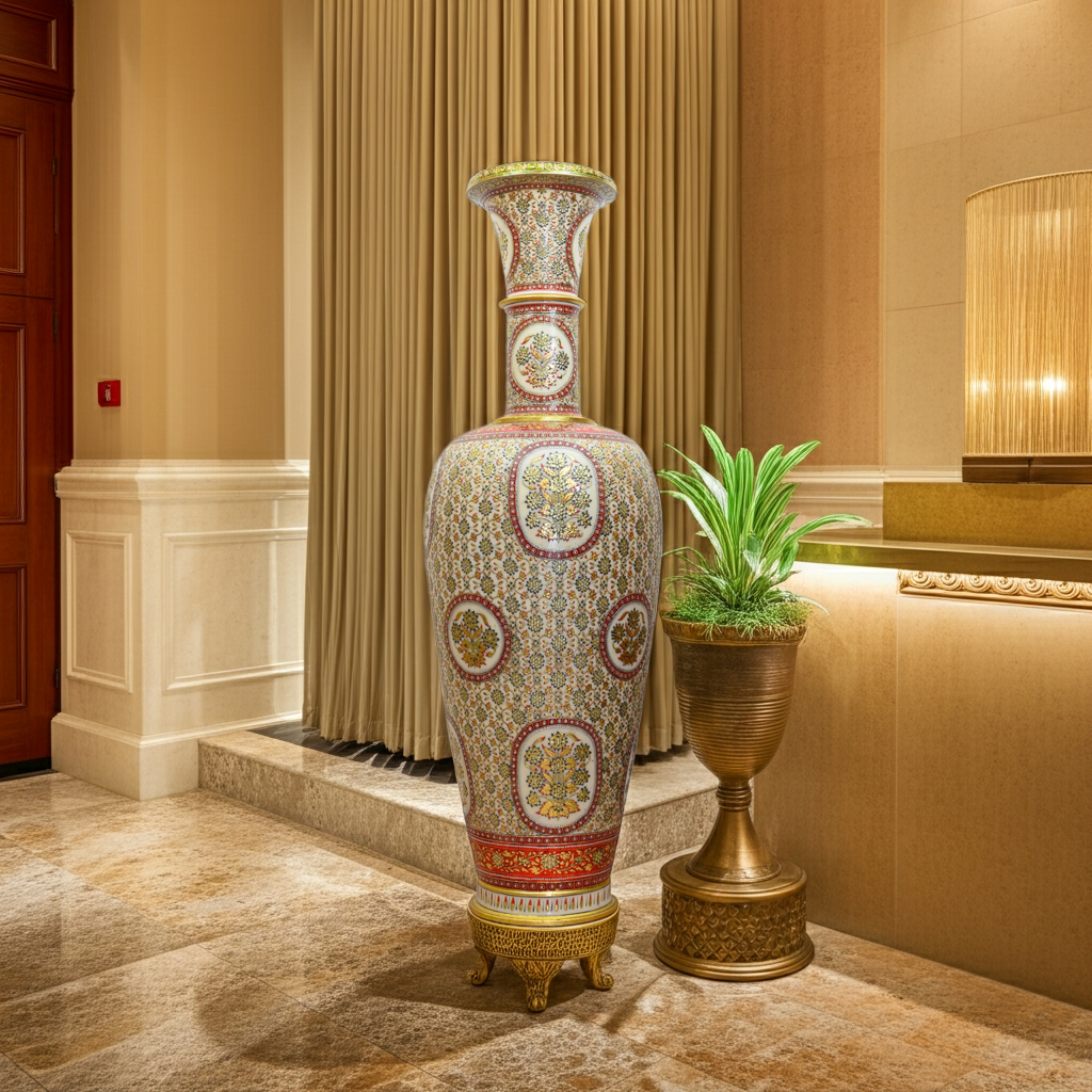 5.5 ft Makrana Marble Decorative Pot with Hand-Painted Gold Work
